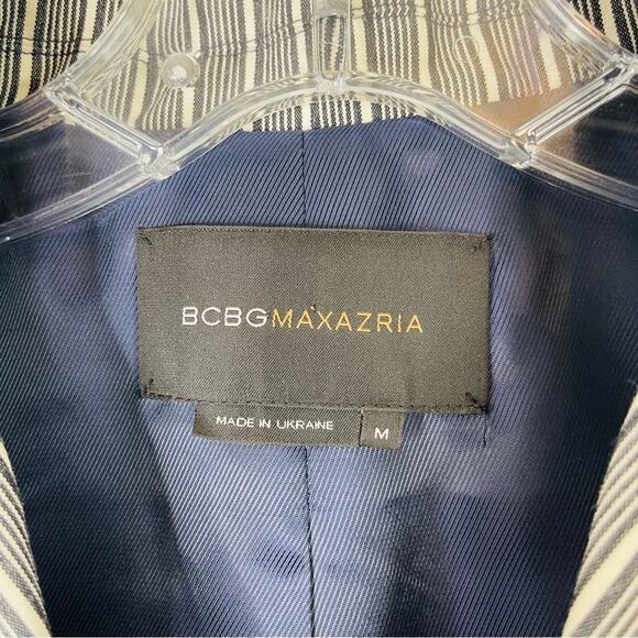 BCBG white blue stripe coastal preppy linen button blazer jacket medium - Picture 5 of 8